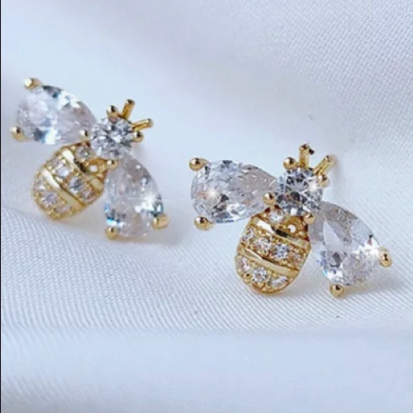 Jewelry - Beautiful GOLD PLATED Zircon crystals Bee earrings